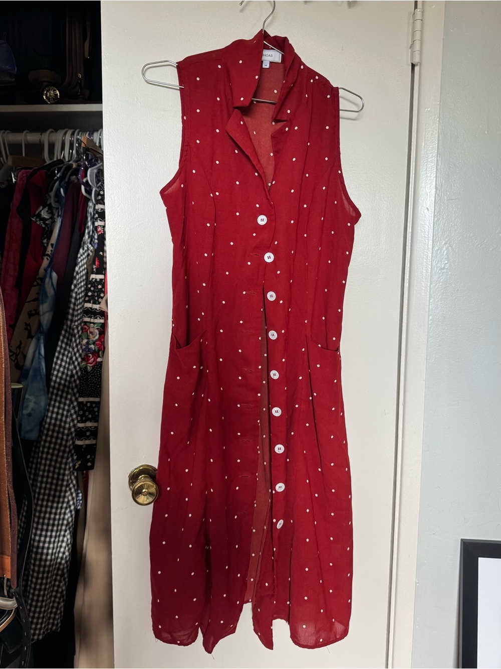 Rihoas- Women’s Red Polka Dot Button-Front Top